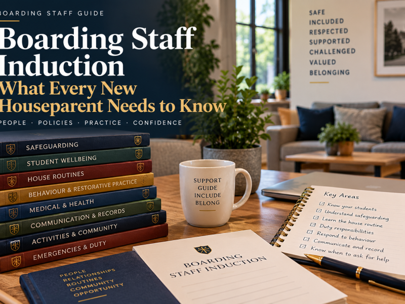 Boarding staff induction resources including safeguarding, student wellbeing, house routines, behaviour, communication and duty guidance for new houseparents and boarding tutors.
